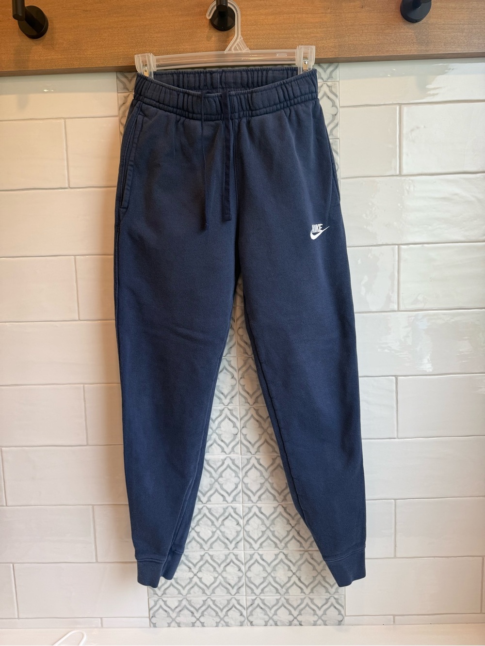 Nike Navy Blue Fleece Joggers with White Swoosh